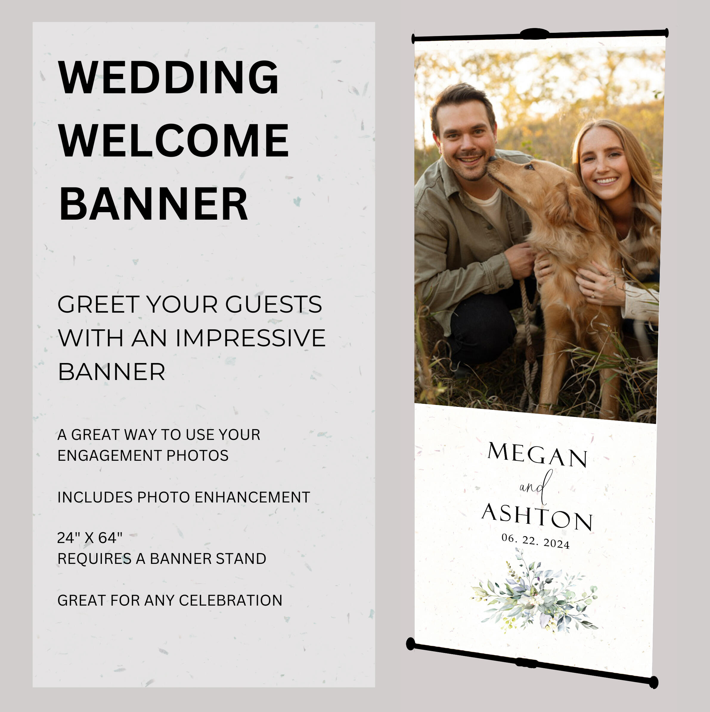 custom wedding welcome sign with a rose crest monogram element